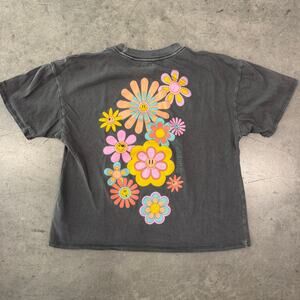 Vintage Y2k O'neill Surf Grey Floral Short Sleeve Crop Graphic Tee Women's Large